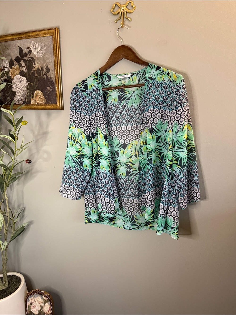 Allison Daley Boho Mixed Print Open Front Kimono Cardigan Top S - Picture 2 of 8